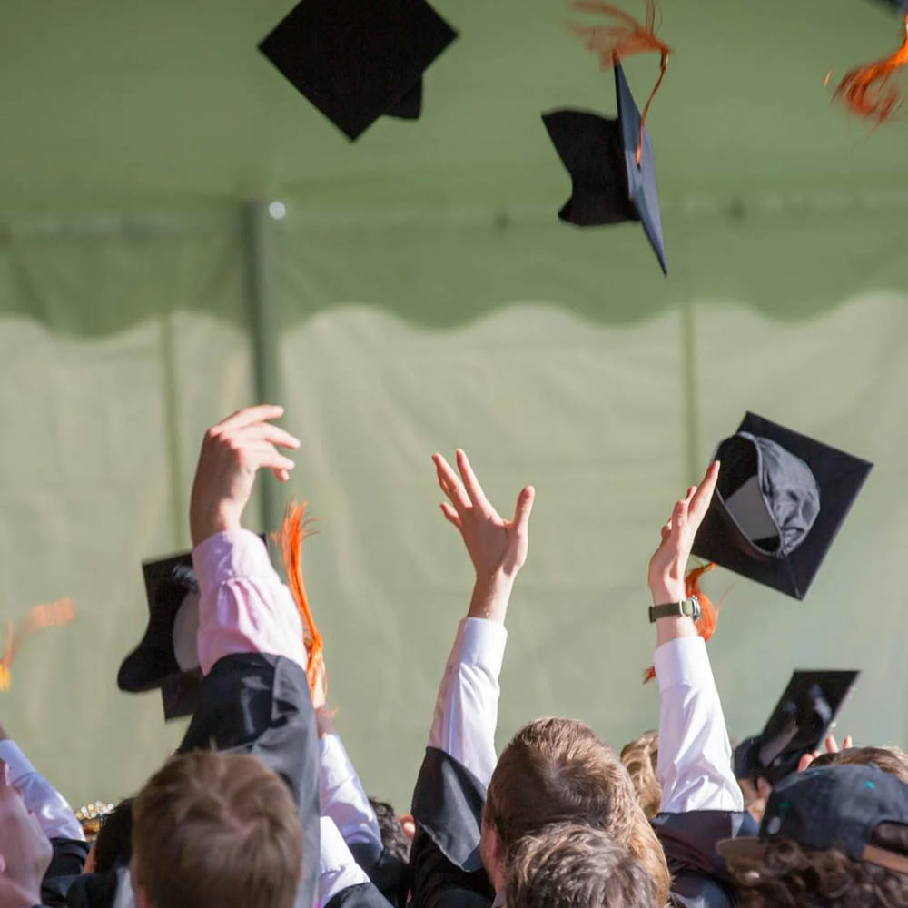 Graduation. Throwing caps into the air.