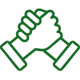Green hand clasping another hand icon.